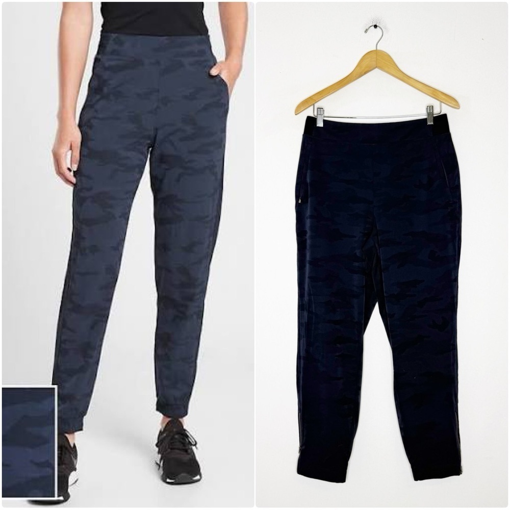 Athleta Brooklyn Jogger Pants Size 10 Navy Camo Zip Ankle